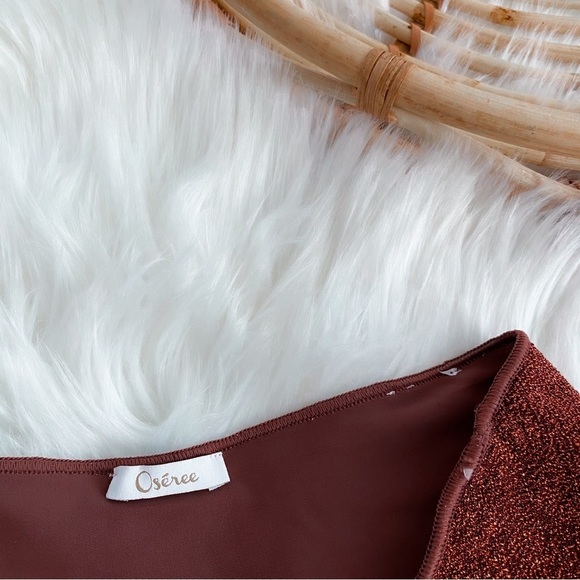 Oseree Lumiere High Waisted Rise Bikini Bottoms Glitter Maroon Burgundy Red - Picture 3 of 7